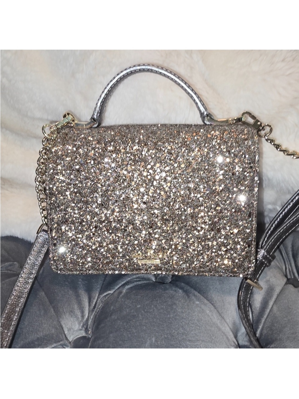 kate spade Silver Glitter Maisie Top Handle Satchel